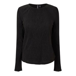 Pieces Womens/Ladies Crew Neck Relaxed Fit Long-Sleeved Blouse / Black